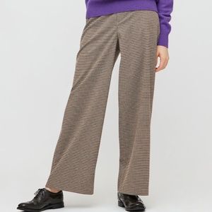 Uniqlo brown plaid check high waisted wide brushed pants NWT